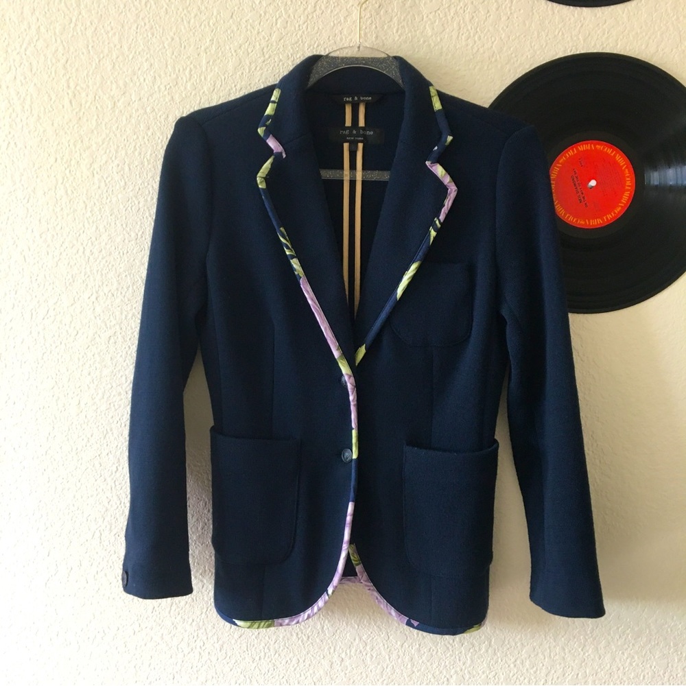 Look Up//Rag & Bone Navy Merino Wool Floral Blazer